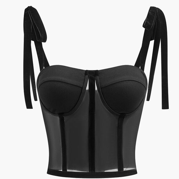 Commense Semi Sheer Y2K Dark Fairy Tied Mesh Cami Crop Top Black L - Picture 2 of 8